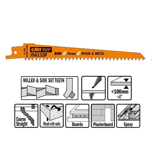 Фото Пилки сабельные 5 штук для дерева и металла BIM 150x4,3x6TPI, Быстрый черновой рез в интернет-магазине ToolHaus.ru